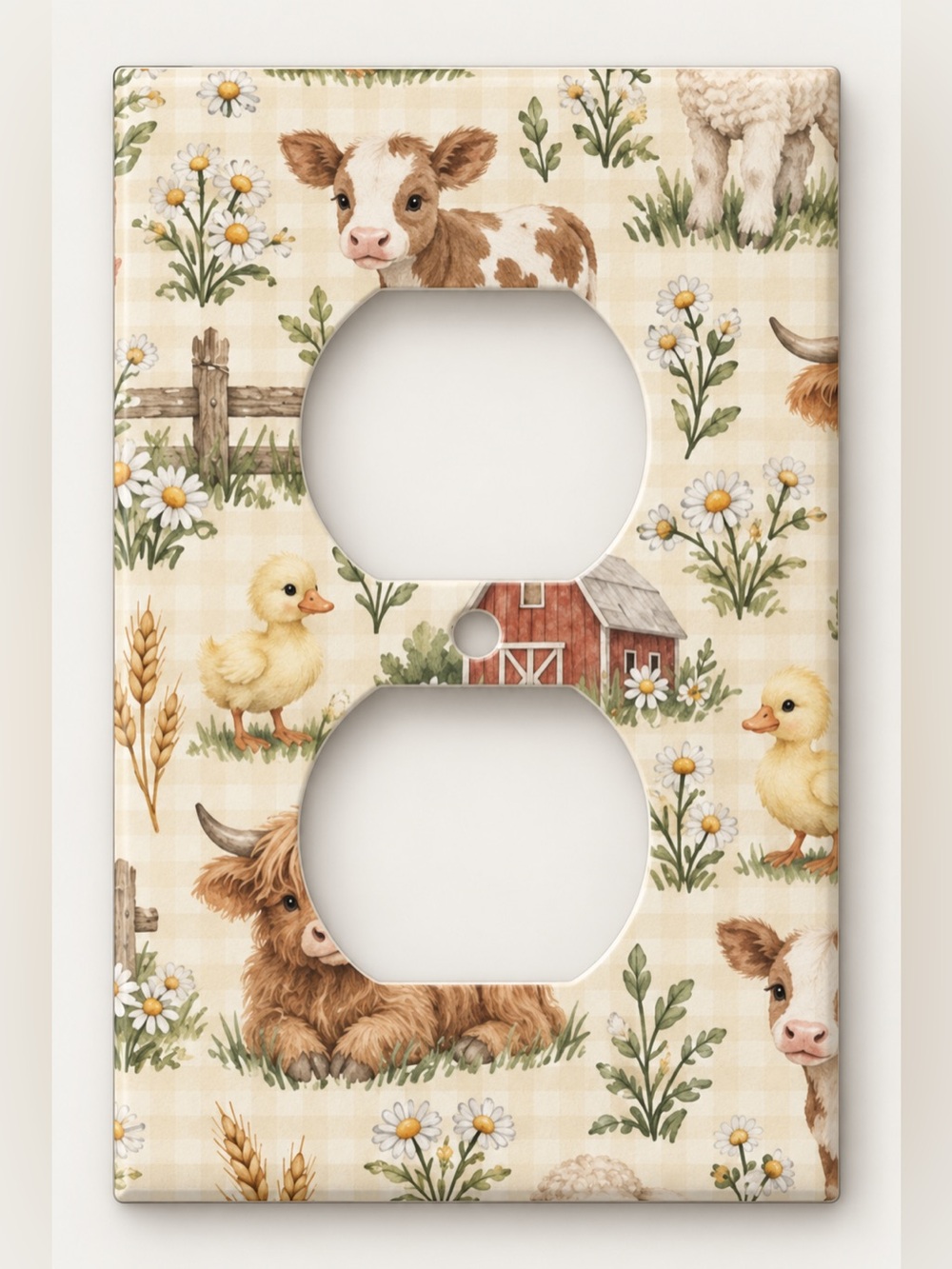 Baby Farm Animals Nursery Outlet Cover Highland Cow Duckling Kids Farmhouse
